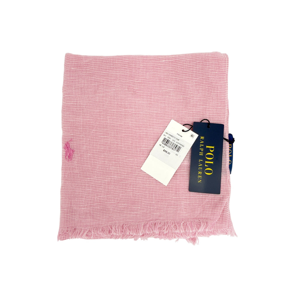 POLO RALPH LAUREN Micro-Houndstooth Linen-Cotton Scarf in Pink &amp; White
