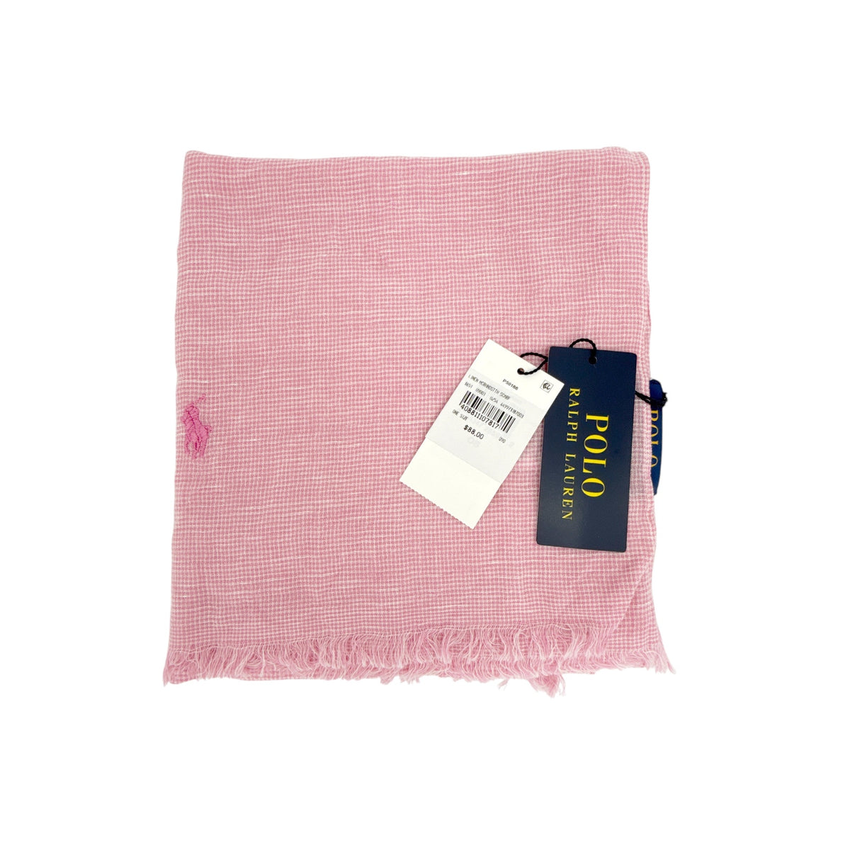 POLO RALPH LAUREN Micro-Houndstooth Linen-Cotton Scarf in Pink &amp; White