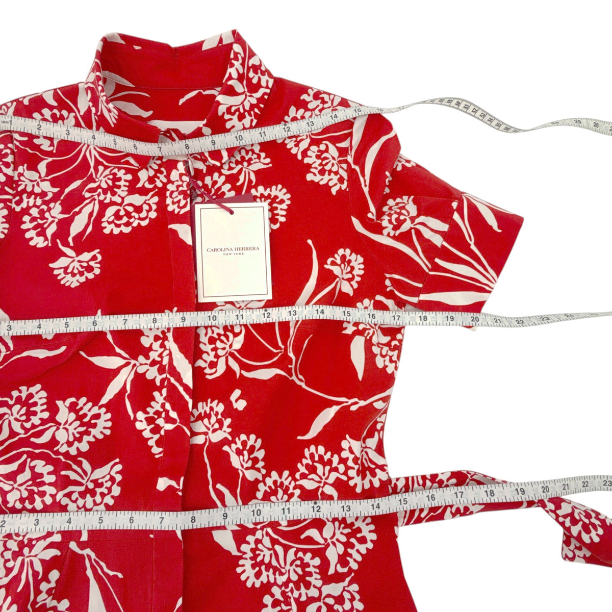 CAROLINA HERRERA Red Printed Short Sleeve Shirtdress in Red 6|M