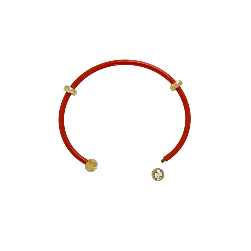ALEX+ANI Bezel Stone Enamel Cuff in Coral Red