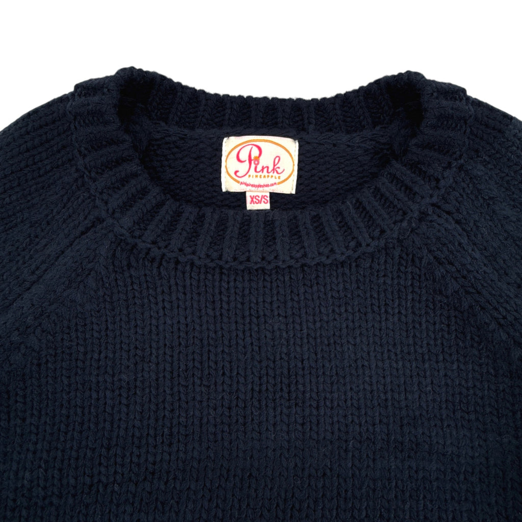 PINK PINEAPPLE Crop Vintage Acrylic Flag Sweater in Navy XS/S