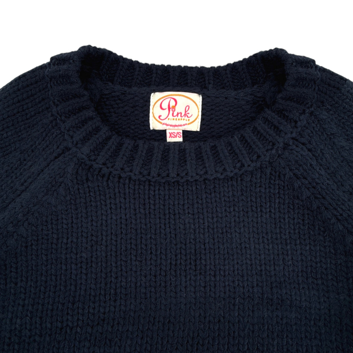 PINK PINEAPPLE Crop Vintage Acrylic Flag Sweater in Navy XS/S