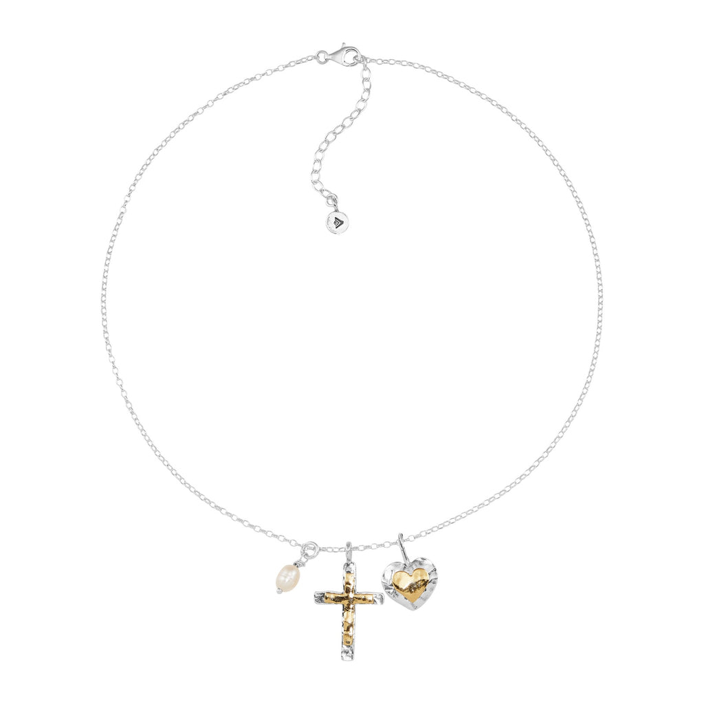 SILPADA Powerful Duo Necklace Gold Plate & Silver Pearl Necklace