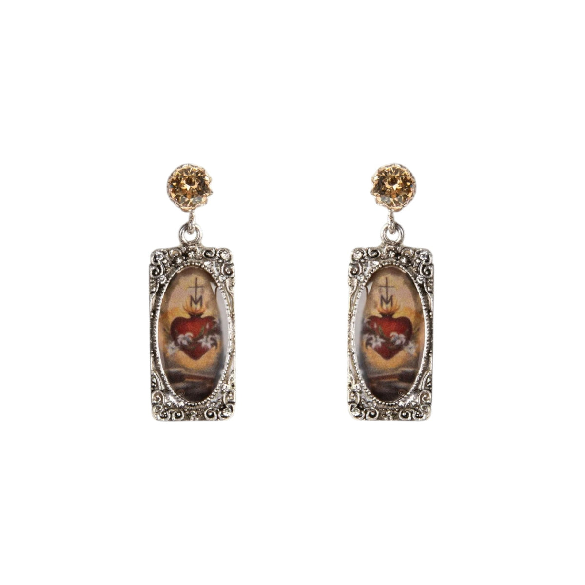VIRGINS SAINTS & ANGELS VSA Retablo Rectangular Framed Earrings in Silver