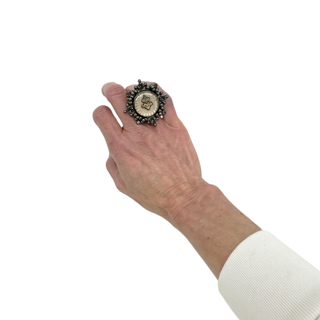 VSA Cloister Sacred Heart Ring Gunmetal Size 6