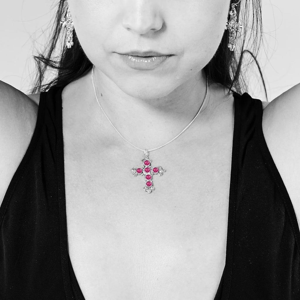 VIRGINS SAINTS & ANGELS VSA Addie Charm Necklace Silver & Pink