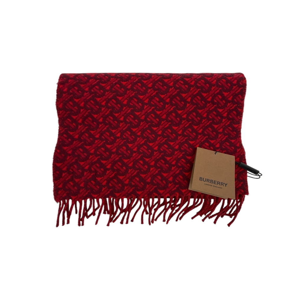 BURBERRY TB Motif Jacquard Cashmere Scarf in Red