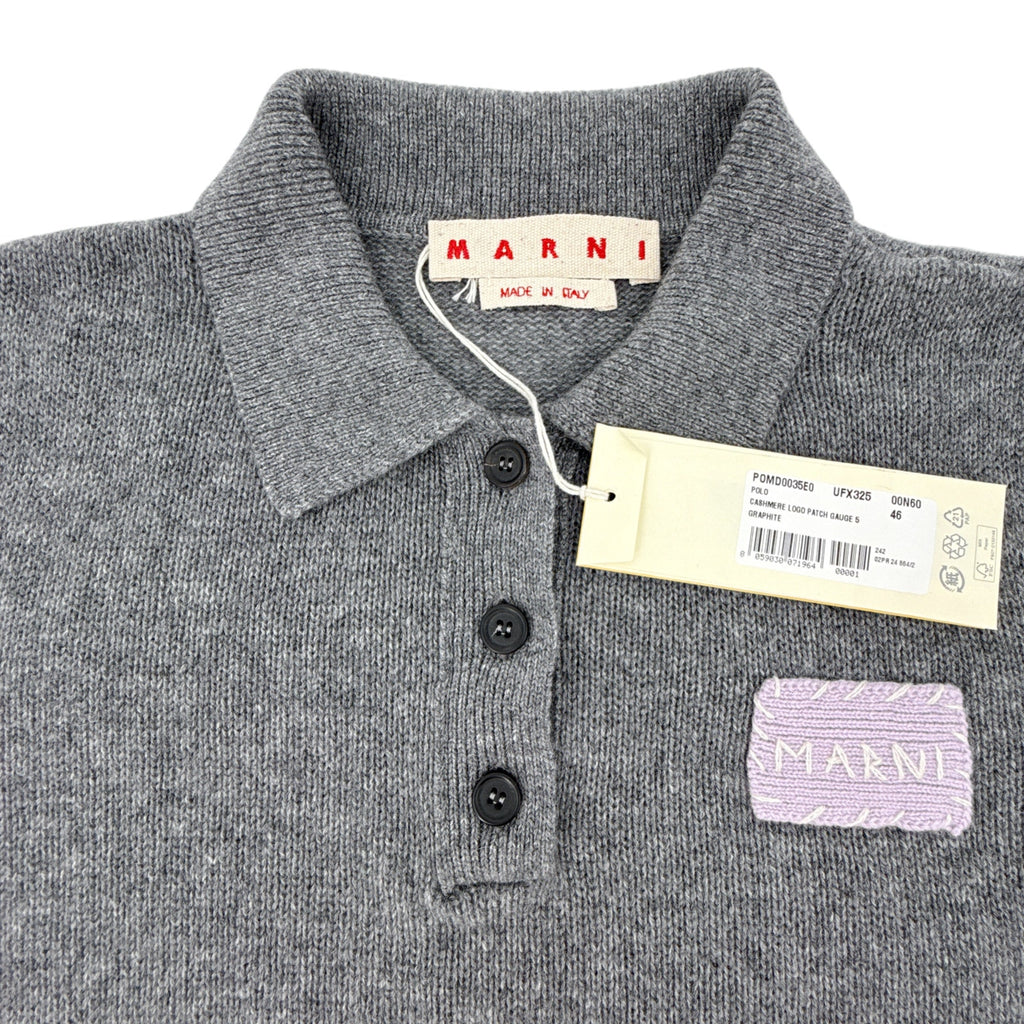 MARNI Cashmere Polo Jumper with Marni Patch in Graphite IT46|US10