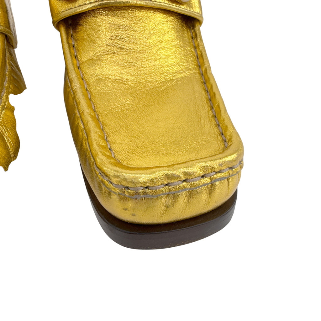 GUCCI Vegas Horsebit Collapsible Heel Metallic Leather Loafer 37