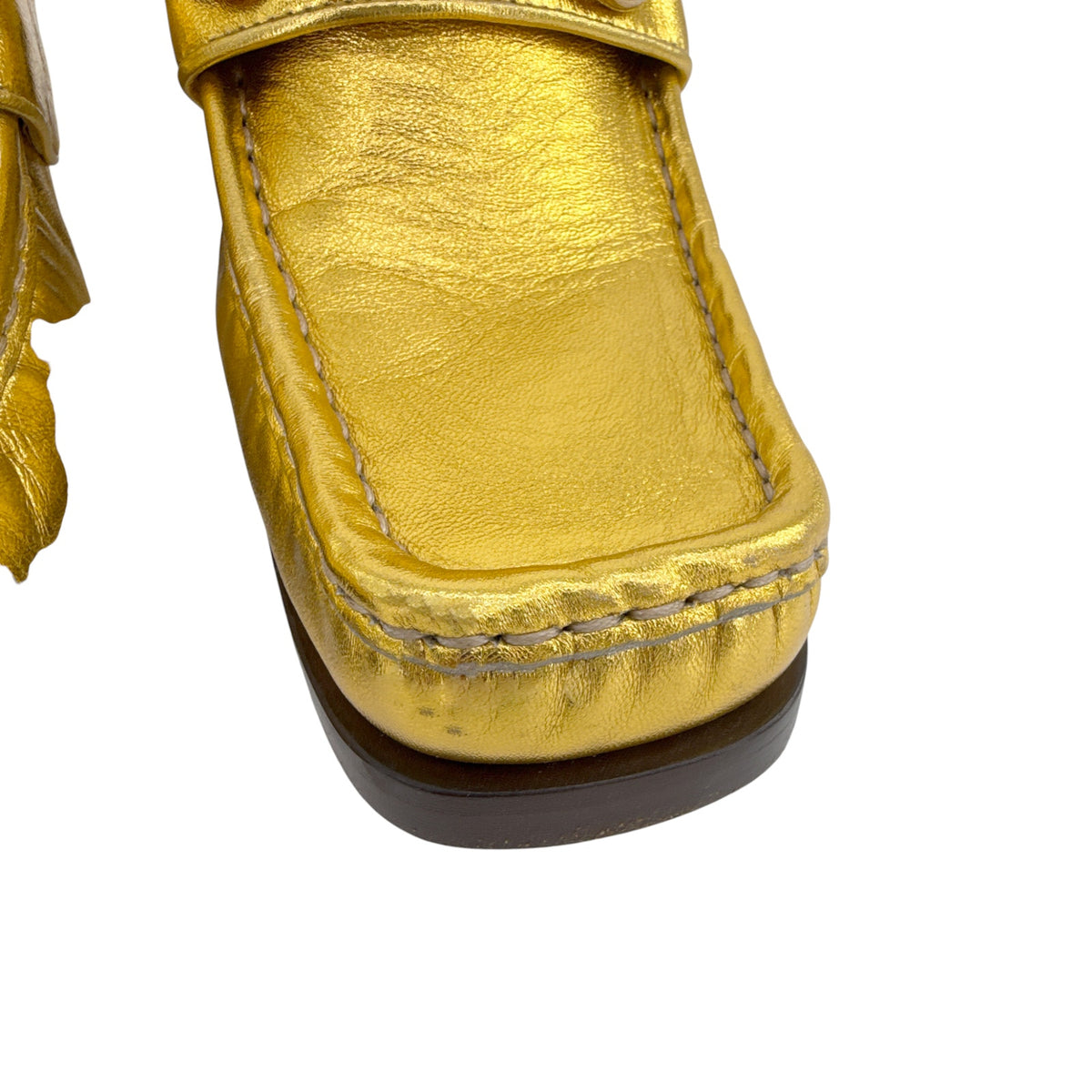 GUCCI Vegas Horsebit Collapsible Heel Metallic Leather Loafer 37