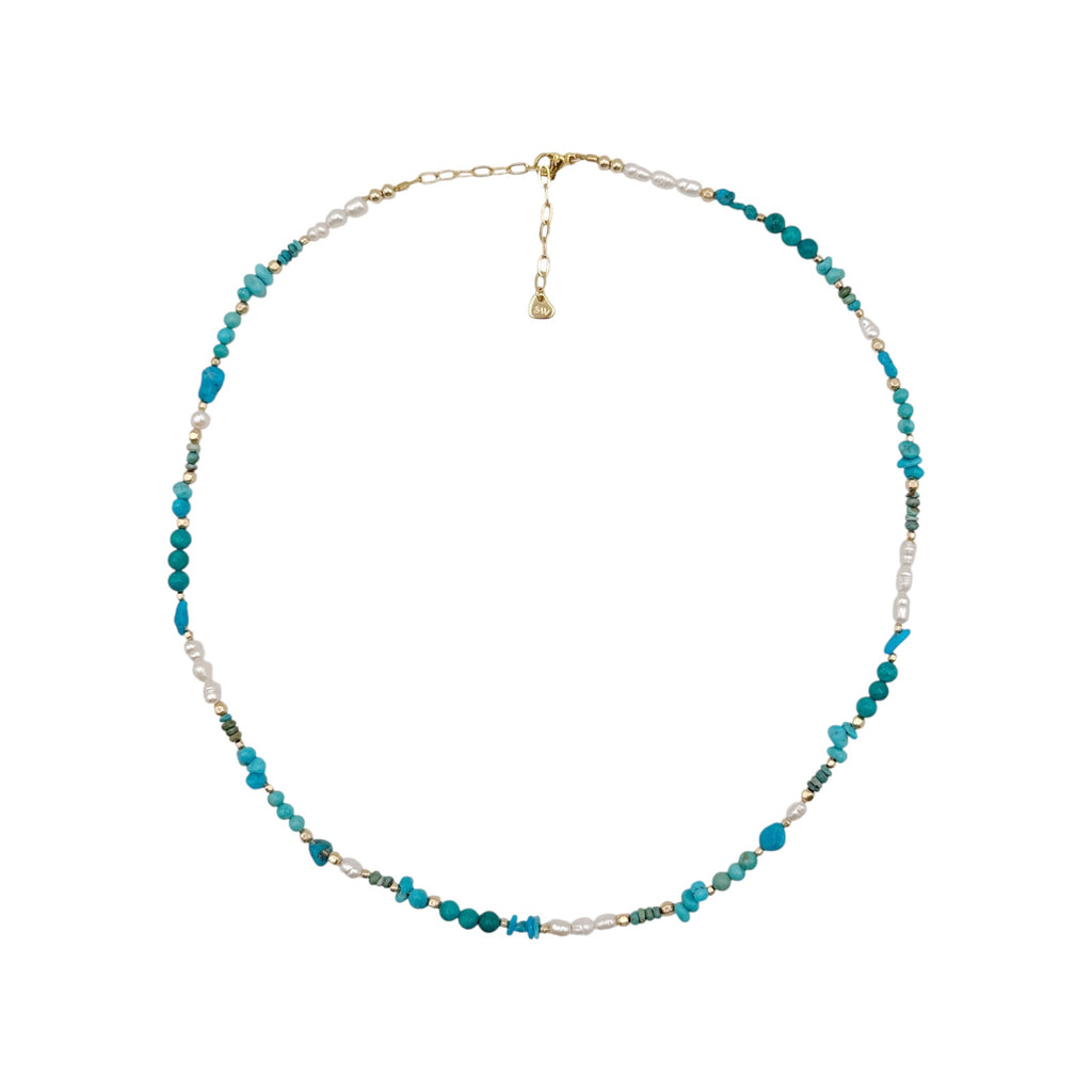 THE SILVER WREN Beaded Turquoise and Pearl Necklace