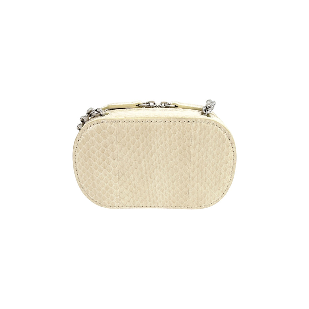 JIL SANDER Tradition Mini Snakeskin Bag with Chain in Ivory