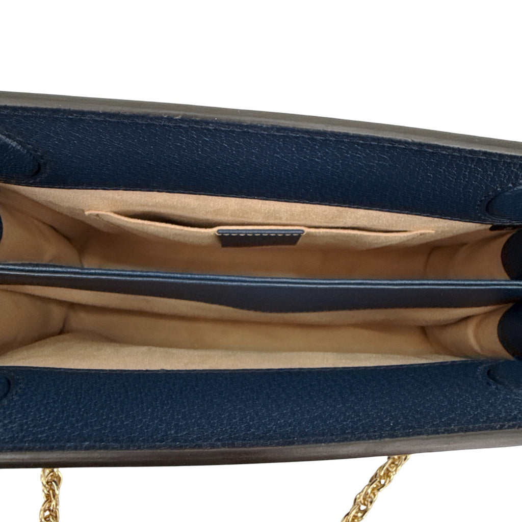 GUCCI Ophidia Chain Shoulder Bag Textured Calfskin Web in Blue Agata