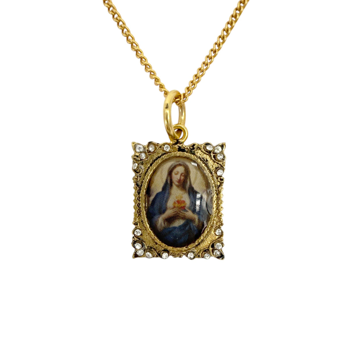 VIRGINS SAINTS & ANGELS VSA Retablo Square Frame Charm Necklace in Gold