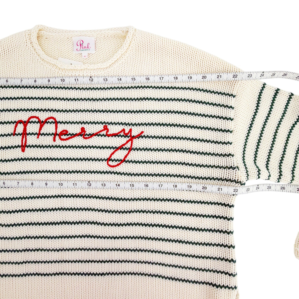PINK PINEAPPLE Chloe Stripe Rollneck Merry Sweater in Ivory/Green S