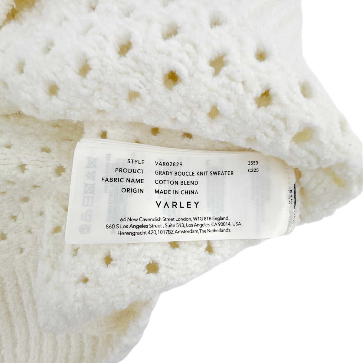 VARLEY Grady Bouclé Knit Sweater in Coconut Milk XS