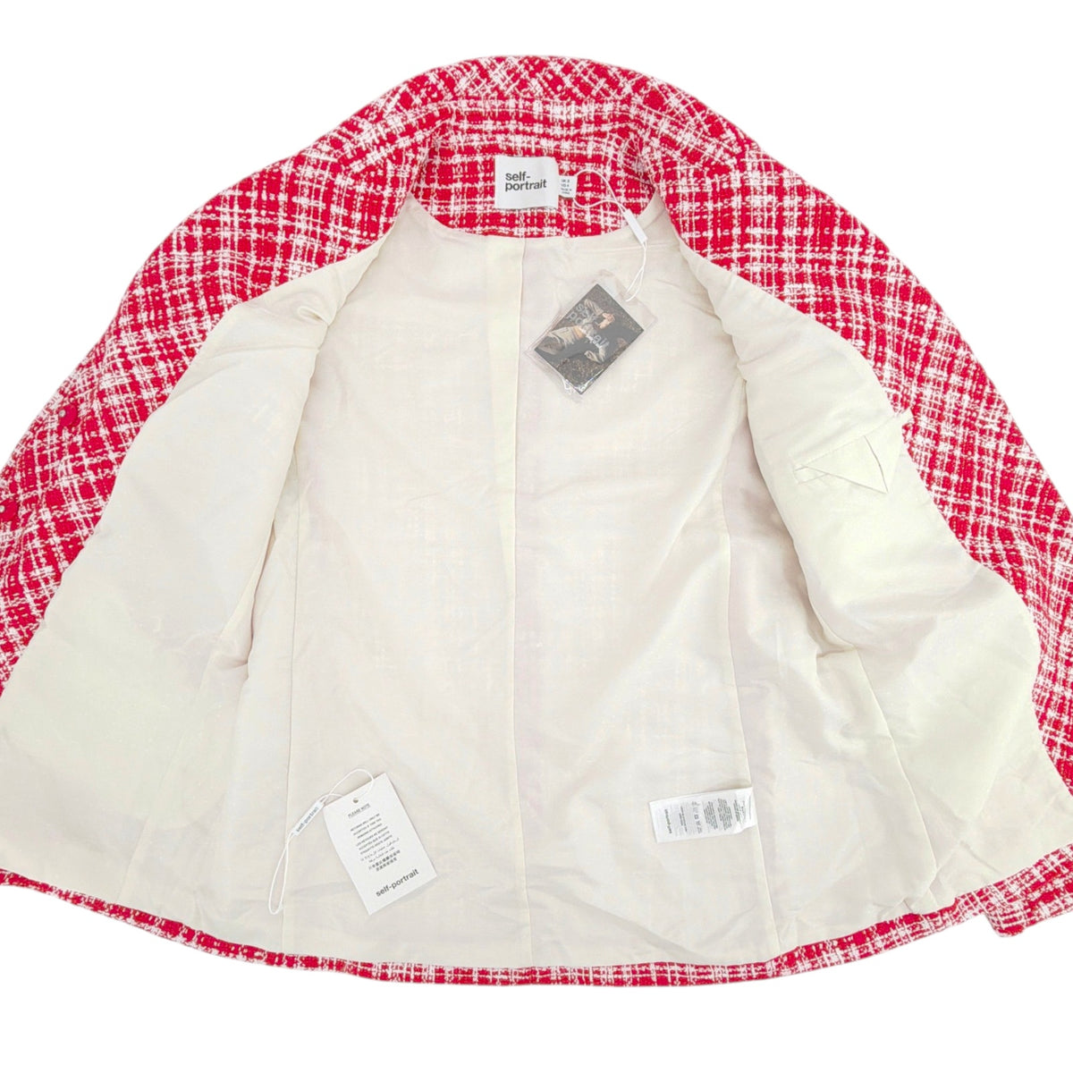 SELF-PORTRAIT Bouclé Checked Blazer in Red US4|S