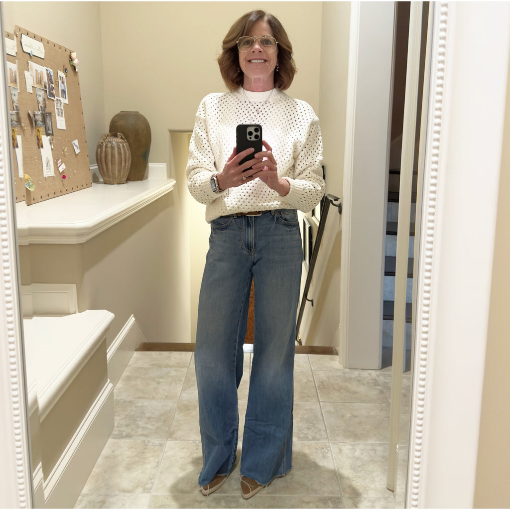 VARLEY Grady Bouclé Knit Sweater in Coconut Milk XS
