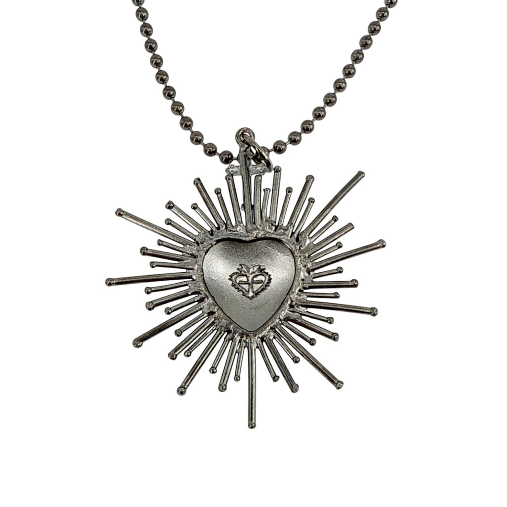 VSA Sacred Flame Charm Necklace Gunmetal 34" Ball Chain