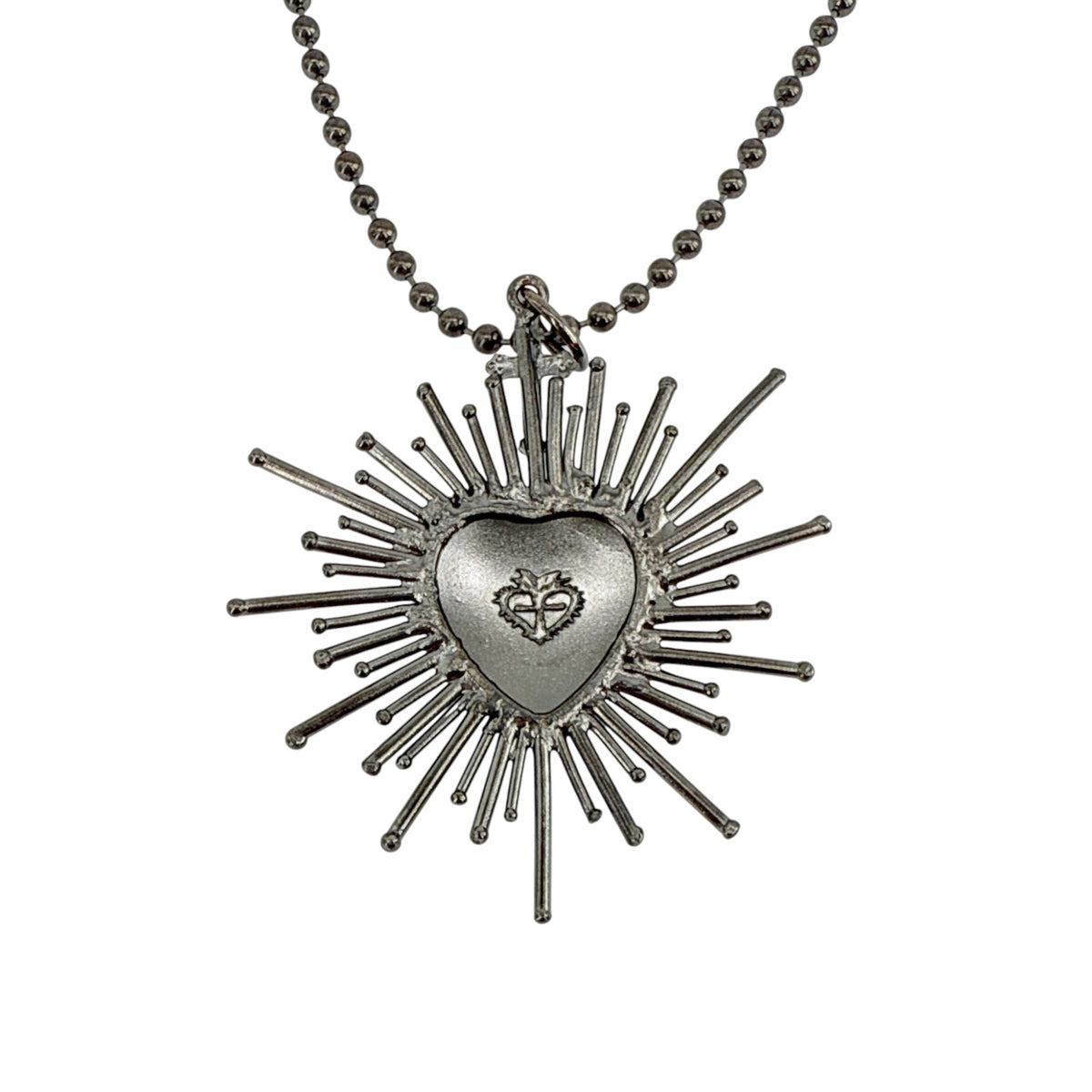 VSA Sacred Flame Charm Necklace Gunmetal 34" Ball Chain