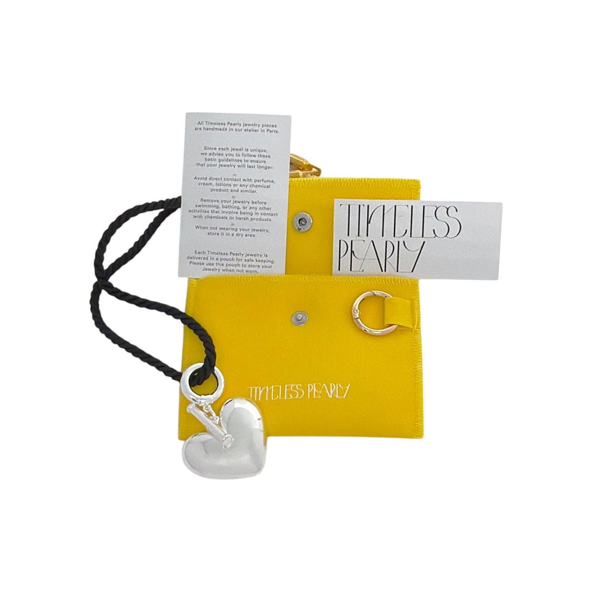 TIMELESS PEARLY Black Cord Necklace with Silver Heart