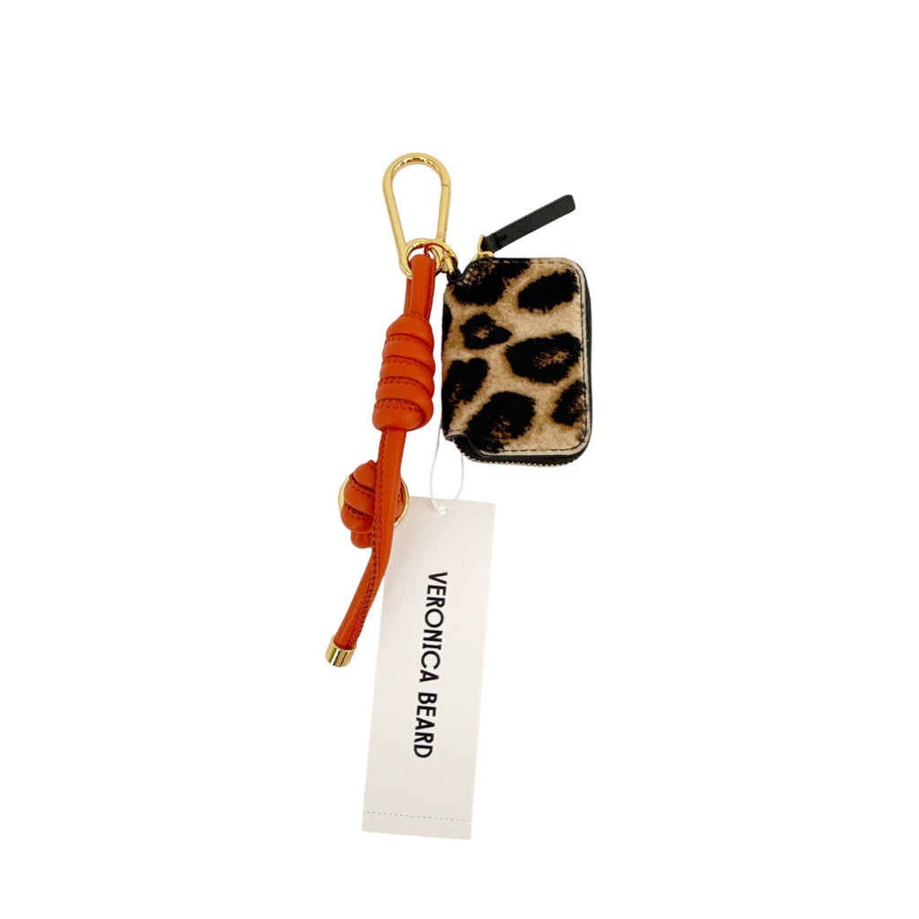 VERONICA BEARD Leopard Zip Pouch Bag Charm Dark Acorn