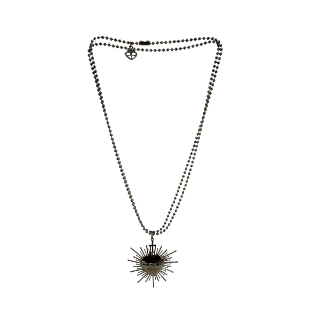 VSA Sacred Flame Charm Necklace Gunmetal 34" Ball Chain
