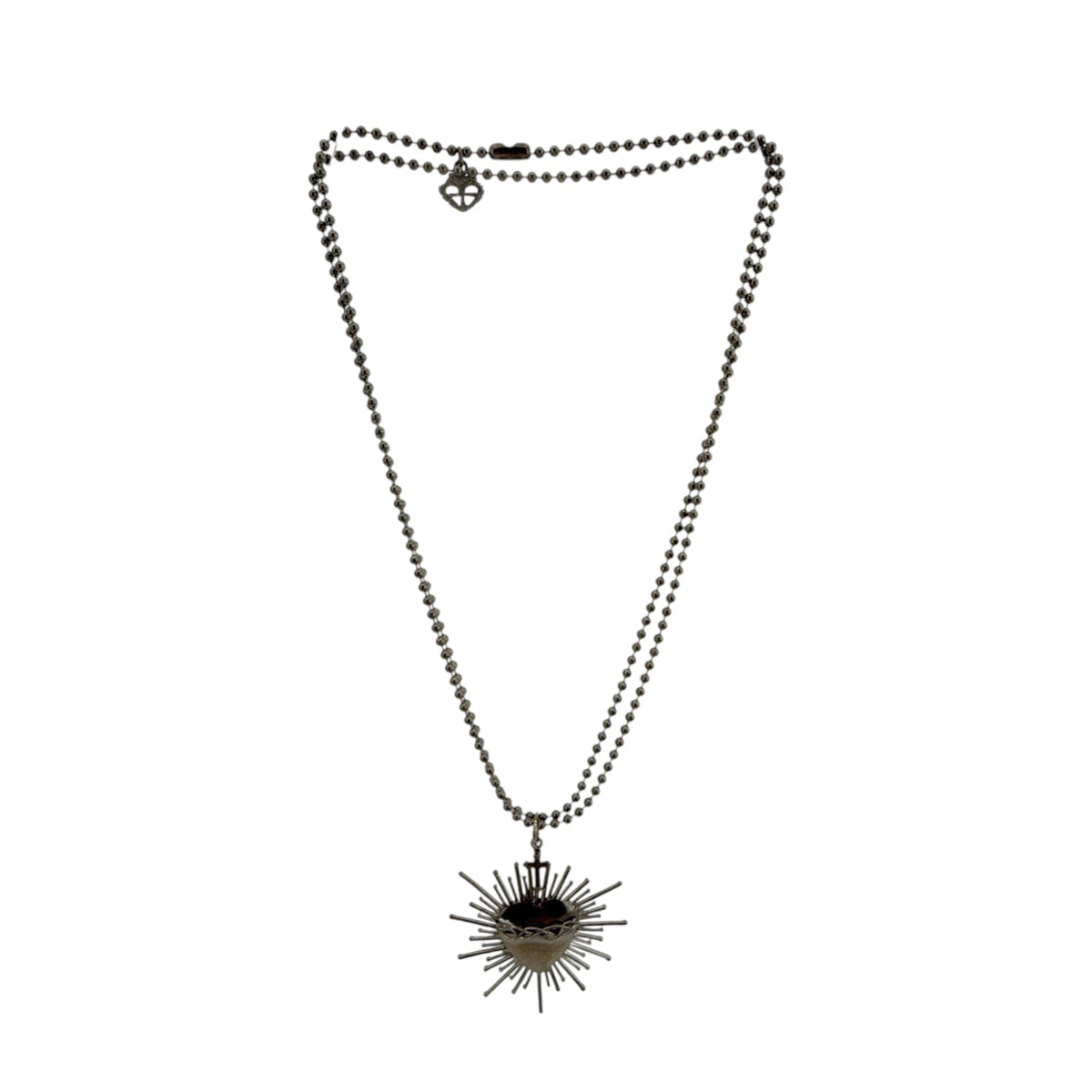 VSA Sacred Flame Charm Necklace Gunmetal 34" Ball Chain