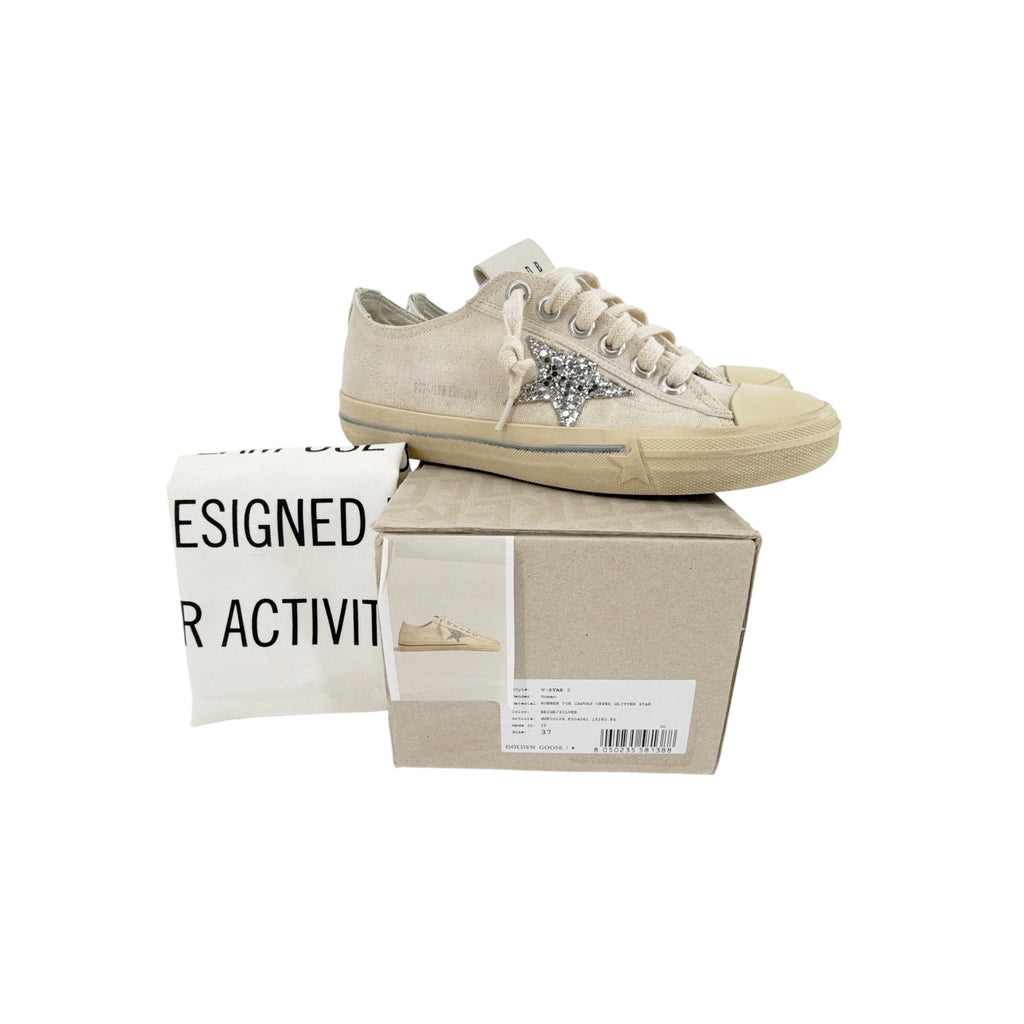 GOLDEN GOOSE V-Star Canvas with Silver Glitter Star 37