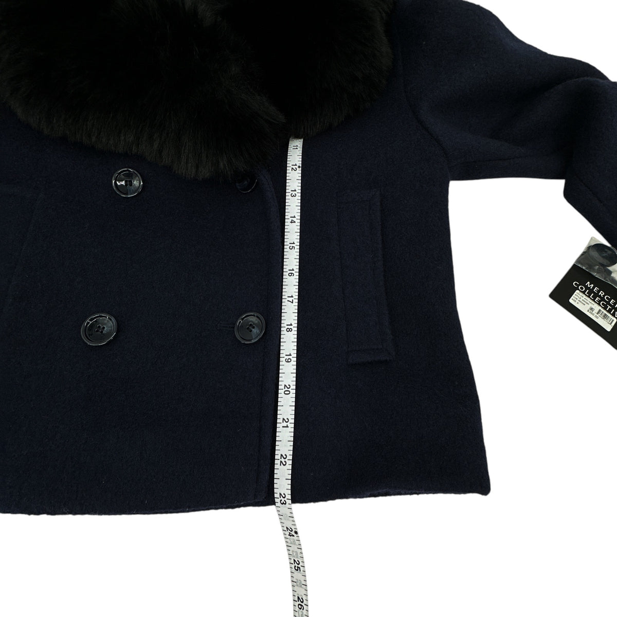 MERCER COLLECTIVE Georgia Faux Fur Collar Double-Breasted Peacoat S