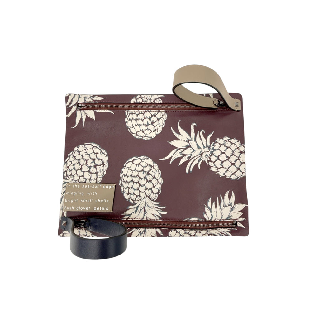 VALENTINO GARAVANI Leather Pineapple Clutch in Ruby/Ivory