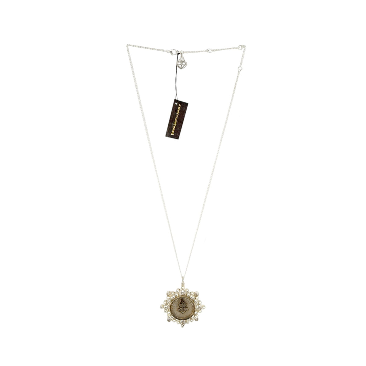 VSA Cloister Sacred Heart Charm Necklace in Silver