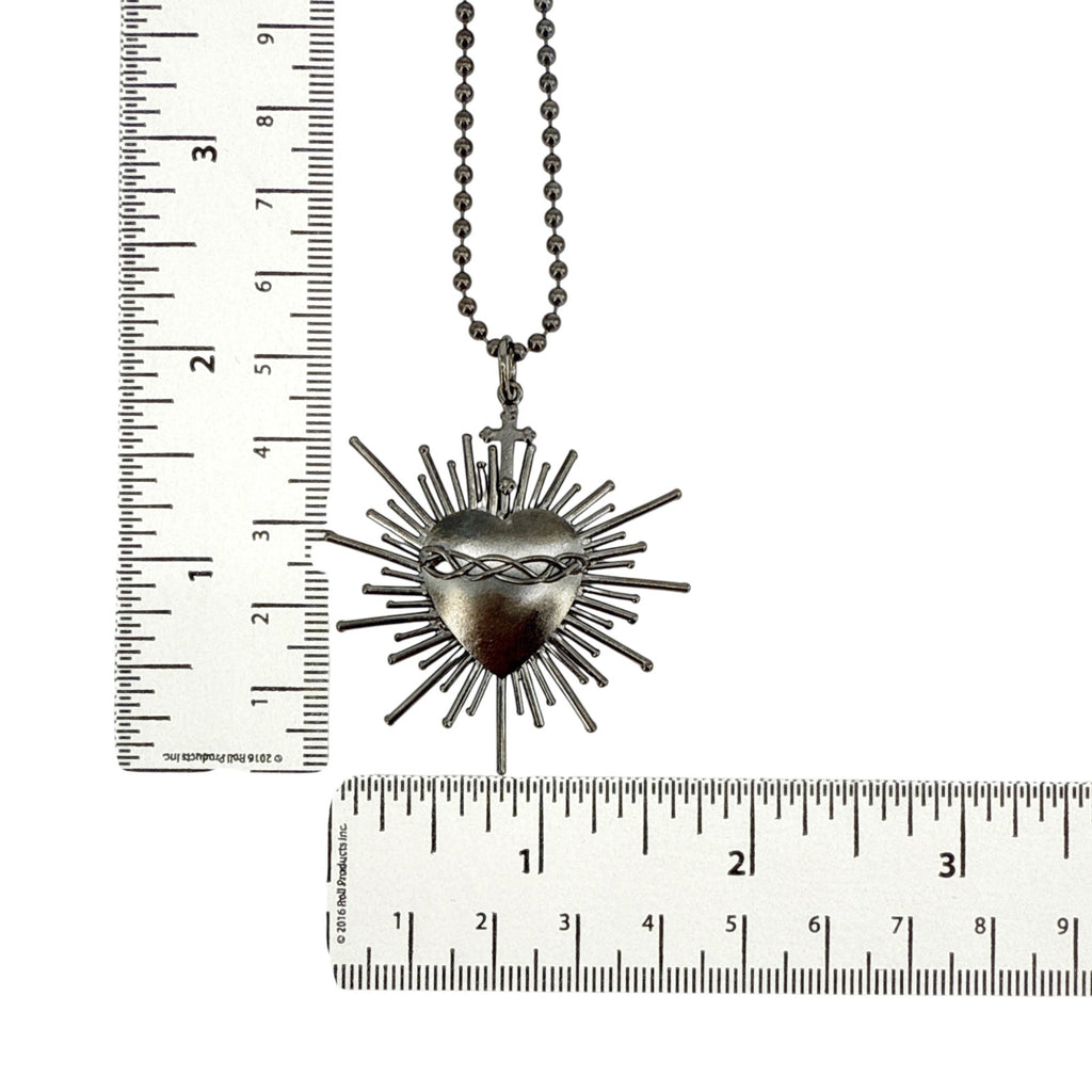 VSA Sacred Flame Charm Necklace Gunmetal 34" Ball Chain