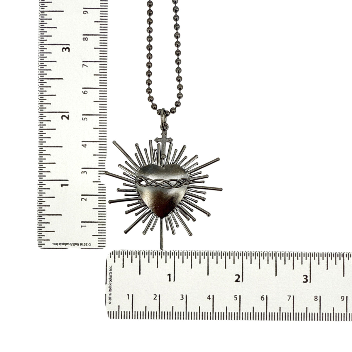 VSA Sacred Flame Charm Necklace Gunmetal 34" Ball Chain