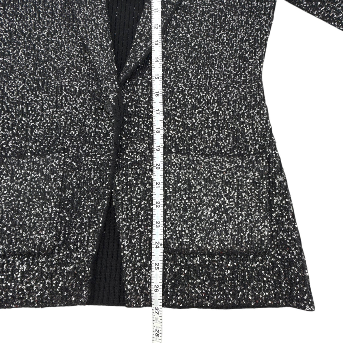 L'AGENCE Leonora Sequin Knit Blazer in Black Silver Sequin S