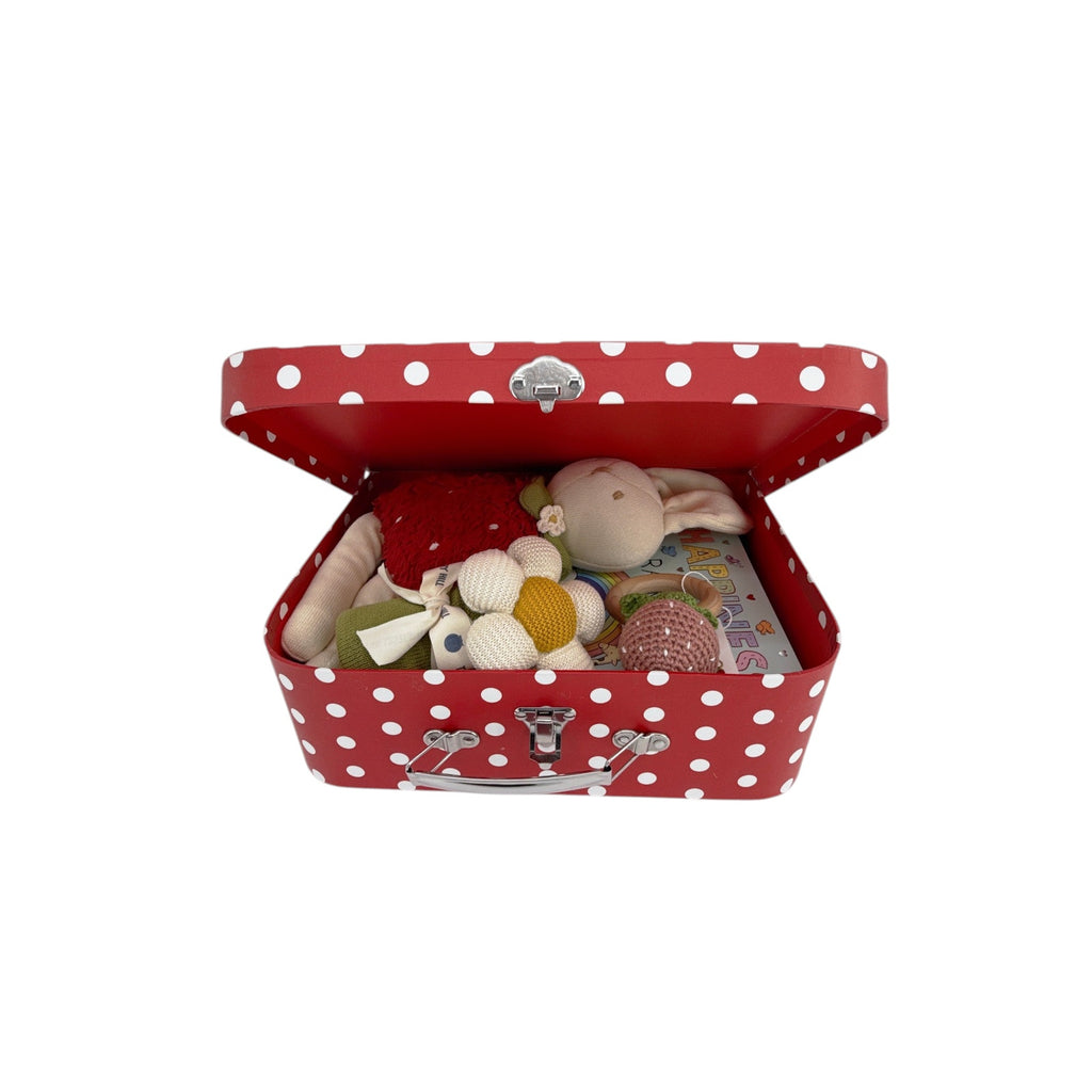 THE BLUEBERRY HILL Strawberry Bunny Baby Gift Basket: Paperboard Suitcase