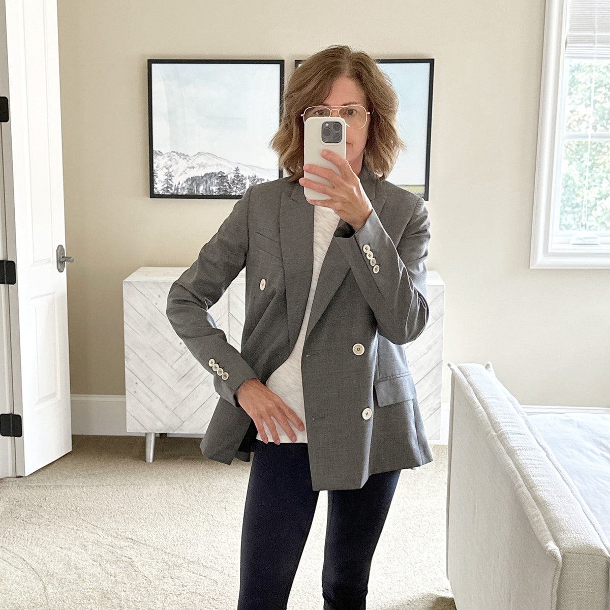 GOLDEN GOOSE Misam Double Breasted Blazer Jacket in Grey XS