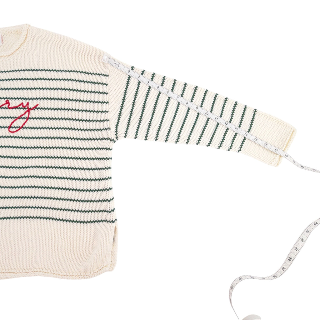 PINK PINEAPPLE Chloe Stripe Rollneck Merry Sweater in Ivory/Green S