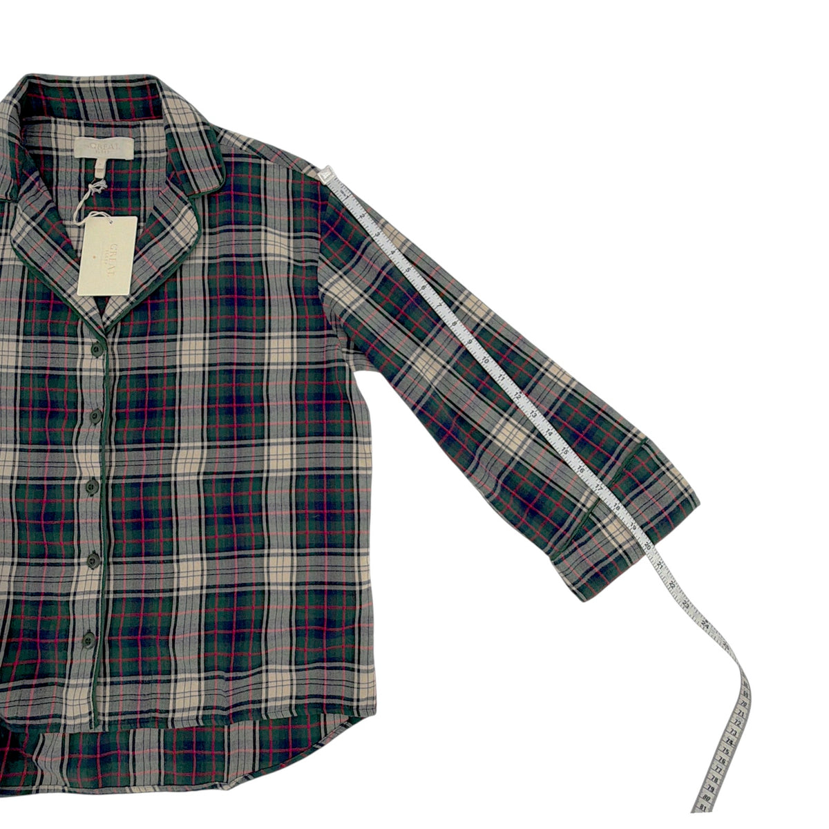 THE GREAT. The Flannel Pajama Top in Pine Lodge Plaid 0|XS