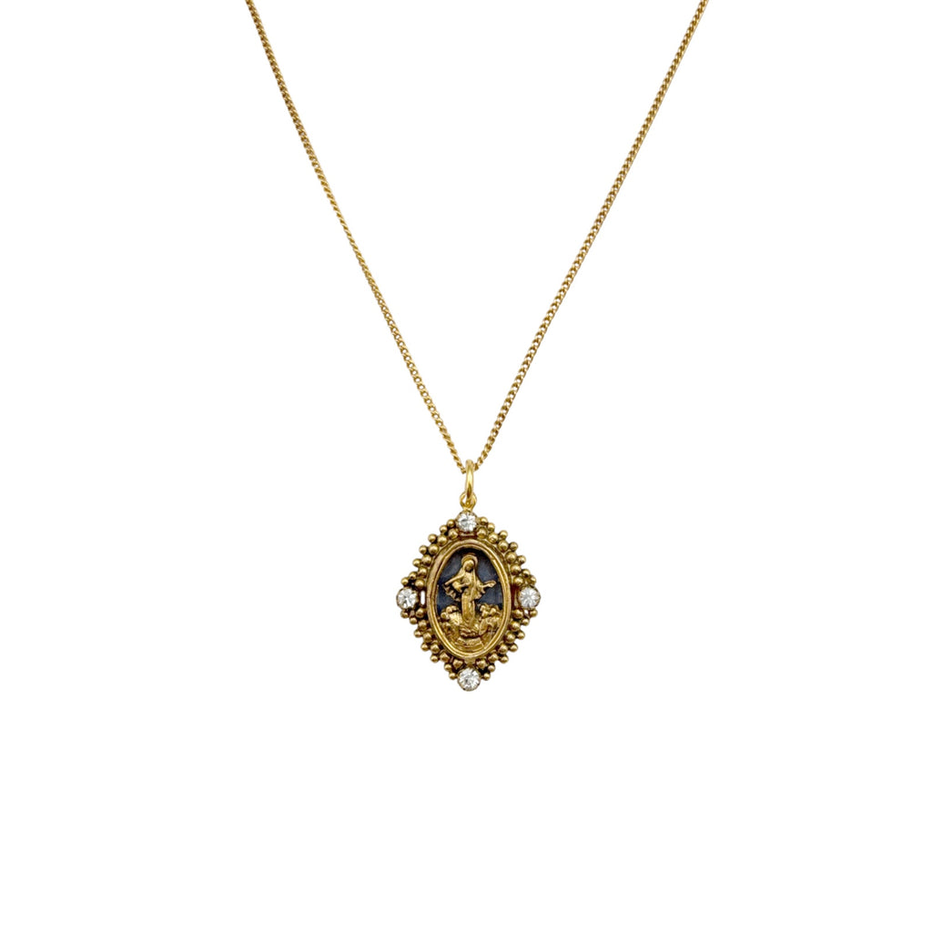 VSA Petite Oval Cloister Lady of Fatima Charm Necklace in Gold