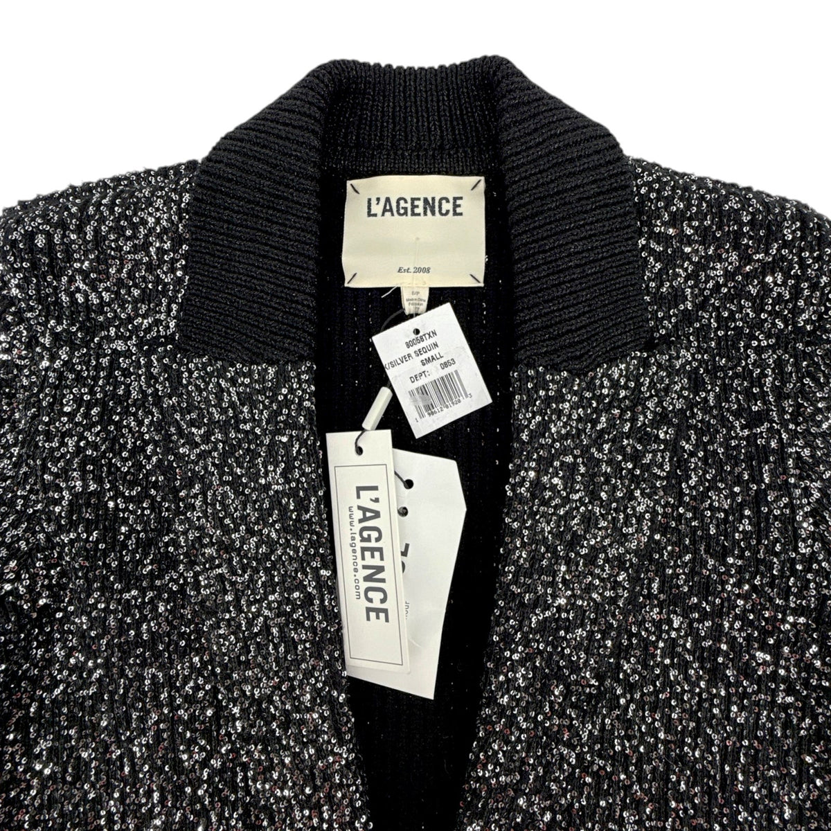 L'AGENCE Leonora Sequin Knit Blazer in Black Silver Sequin S