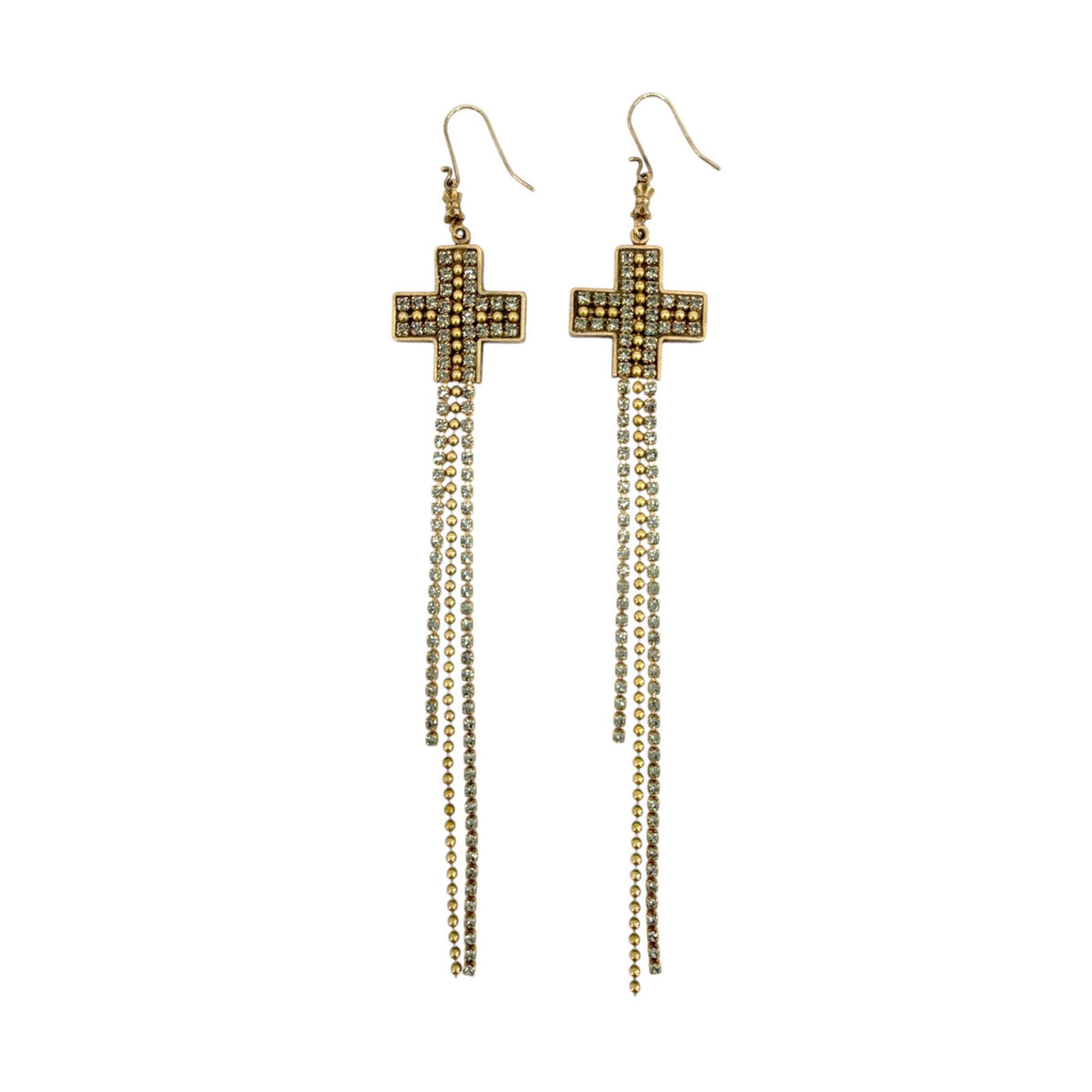 VIRGINS SAINTS & ANGELS VSA Resurrection Cross Chain Earrings in Gold