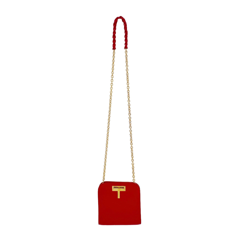 TOM FORD Cosmo T Lock Shoulder Bag in Red Leather