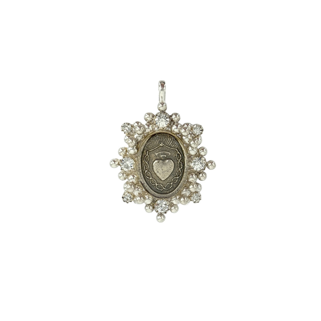 VIRGINS SAINTS & ANGELS VSA Medallion Oval Cloister Sacred Heart in Silver