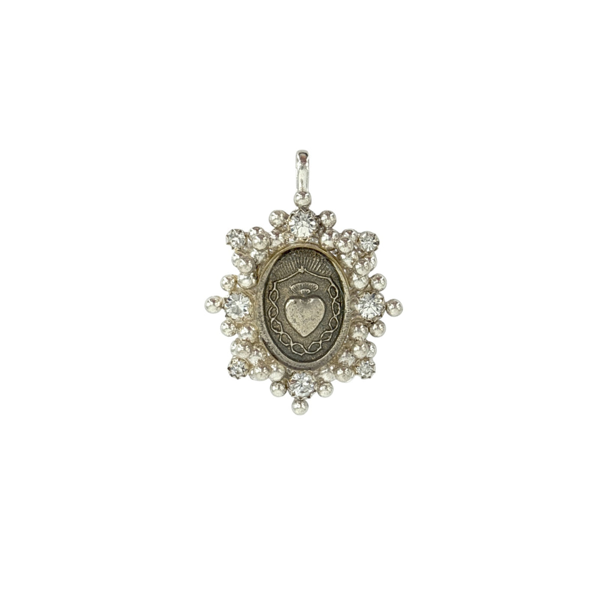 VIRGINS SAINTS & ANGELS VSA Medallion Oval Cloister Sacred Heart in Silver