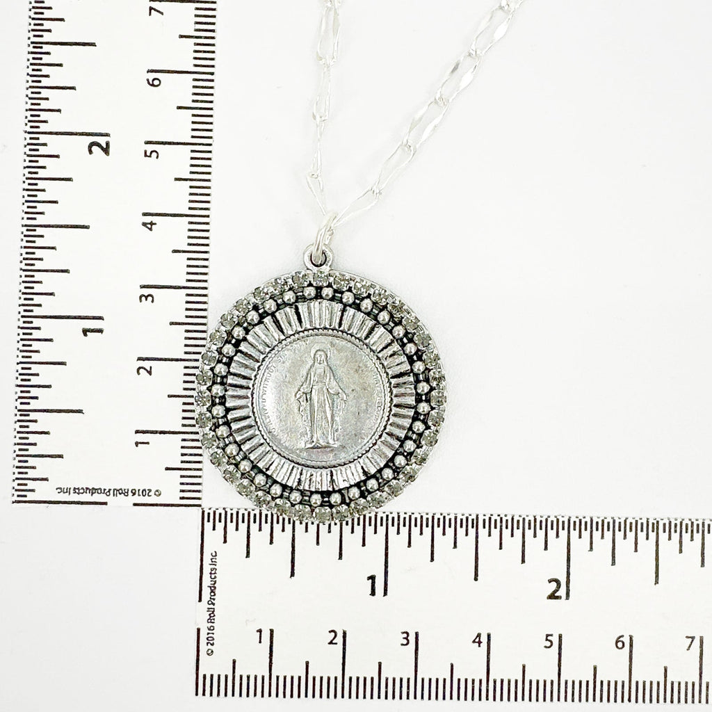 VIRGINS SAINTS & ANGELS VSA Disco Virgin Charm Necklace Silver & Black Diamond