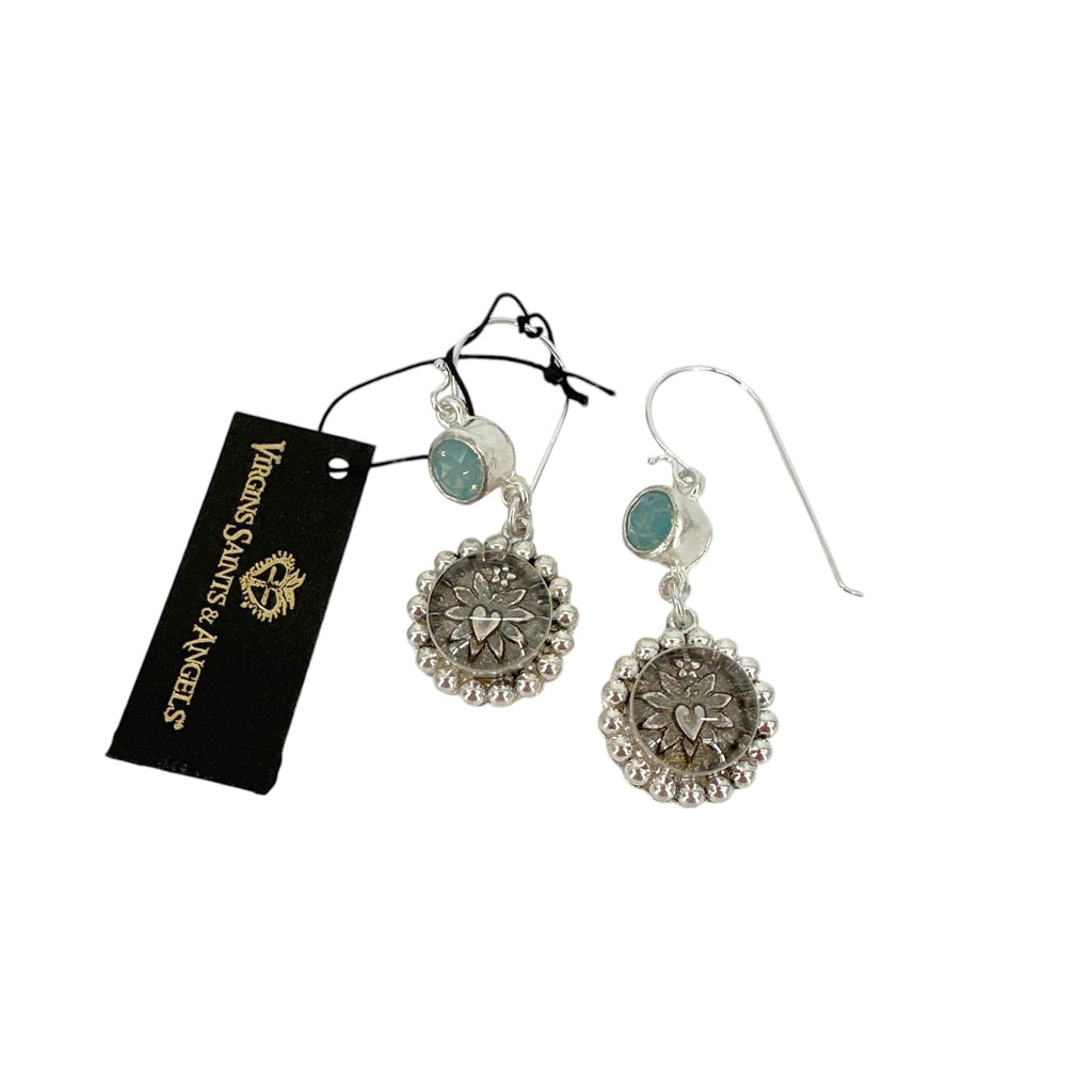 VSA Magdalena Sacred Heart Earrings Silver Pacific Opal