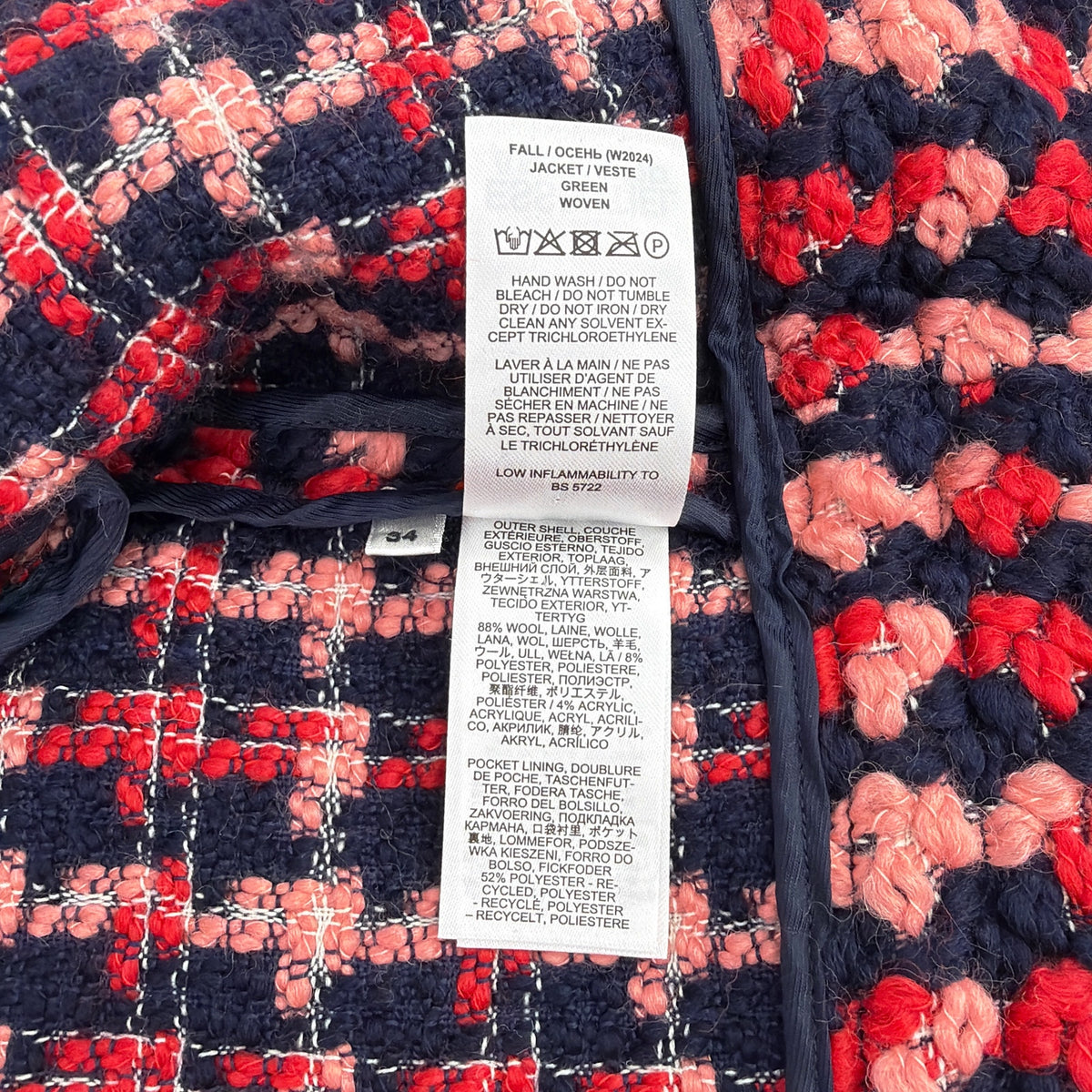ESSENTIEL ANTWERP Wool Blend Tweed Jacket in Navy Peach & Red XS