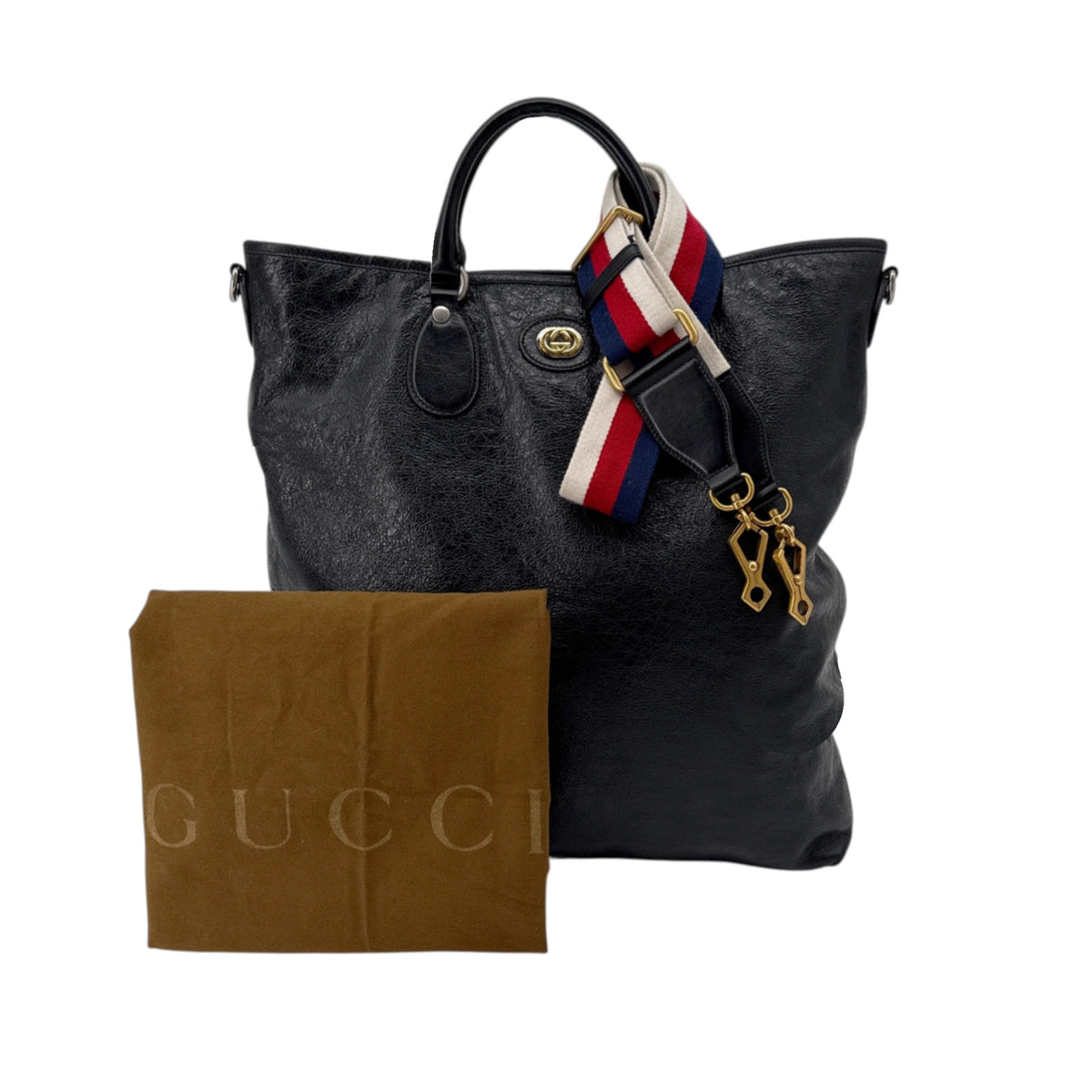 GUCCI Textured Leather Morpheus Militare Crossbody Tote Bag in Black