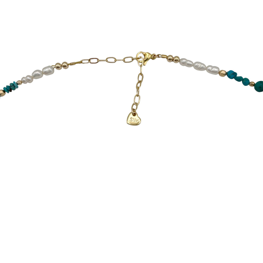 THE SILVER WREN Beaded Turquoise and Pearl Necklace